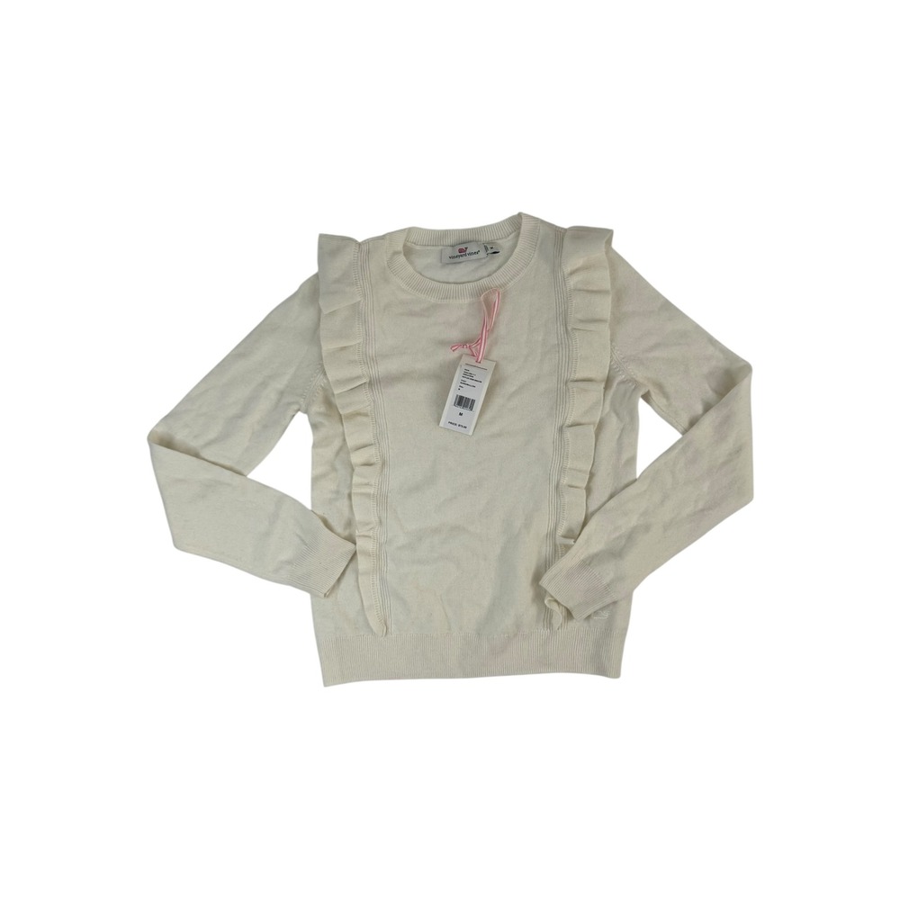 Vineyard Vines Ruffled Crewneck Sweater‎ Marshmallow White Girls Size M NWT